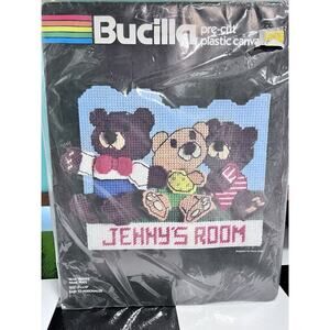 VTG 80s Bucilla Craft Room Teddy Bear Friends‎ Personalizable Yarn Name Plate